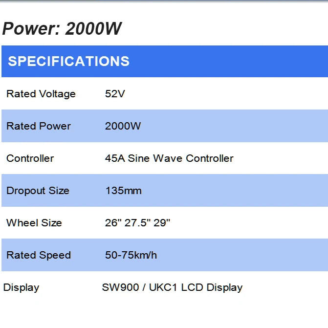 E Kit 2000w Hub Motor 52v 2000w E-bike Conversion Kit