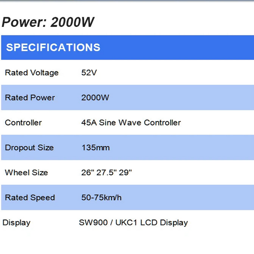 E Kit 2000w Hub Motor 52v 2000w E-bike Conversion Kit
